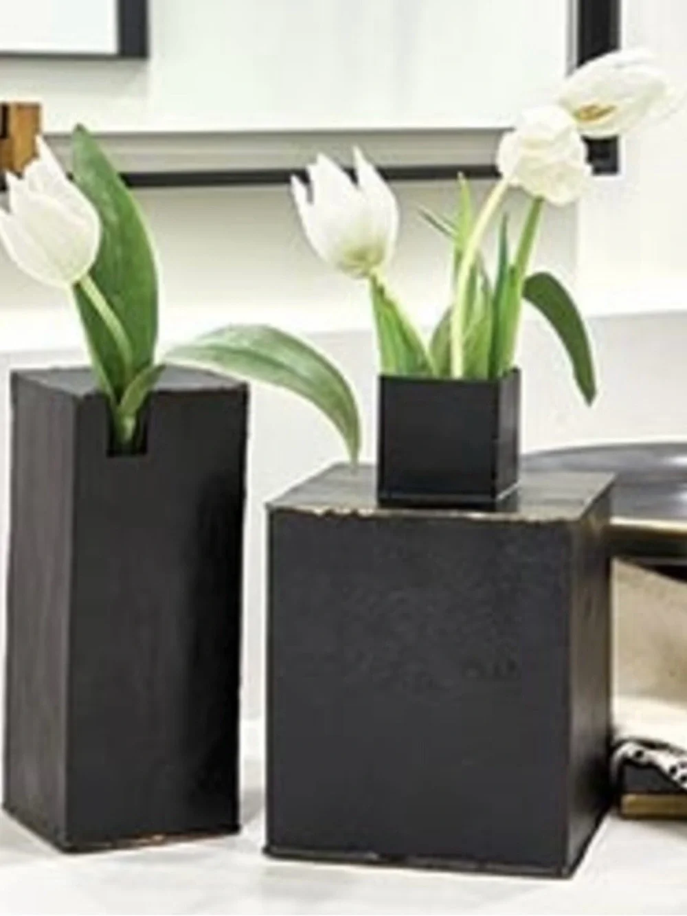 Black Distressed Recycled Rectangular Iron Vase